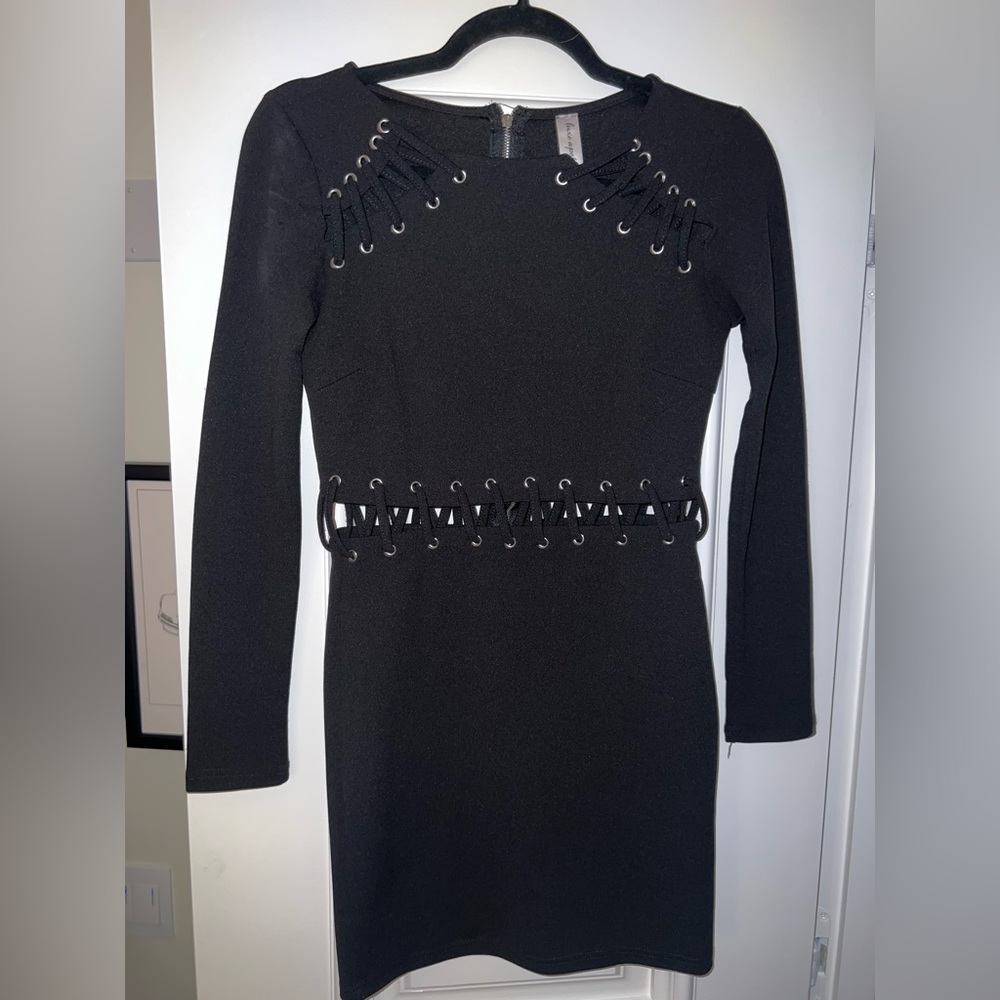 Black mini long sleeve cutout dress